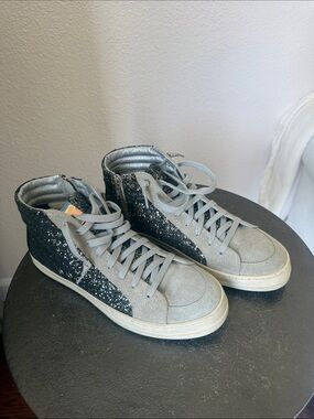 P448 Gray and Green/Gray Glitter High-Top Sneakers